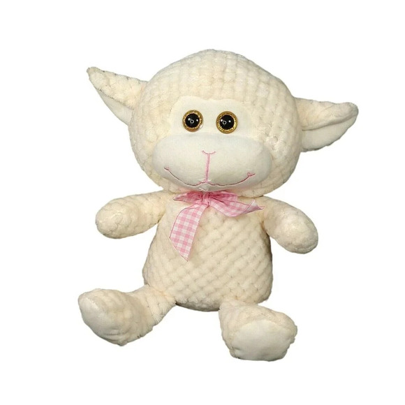 Kellytoy Lamb Sheep Pink Gingham Tie Plush Stuffed - Picture 1 of 5